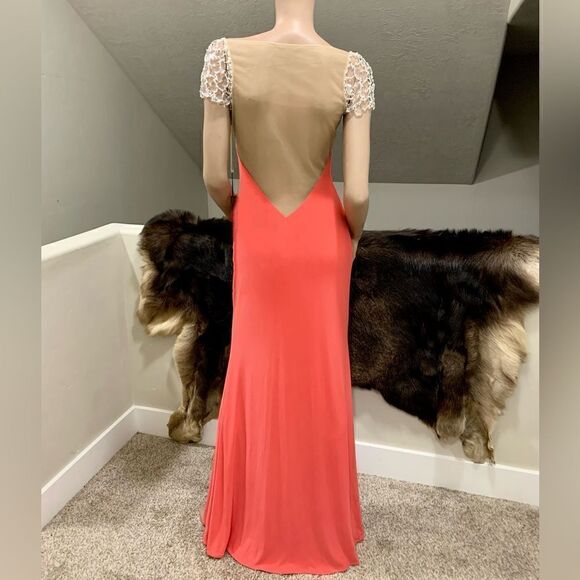 Elegant Crystal Detail Cap Sleeve Jersey Sheath Evening Dress & Sheer Back - Picture 13 of 13